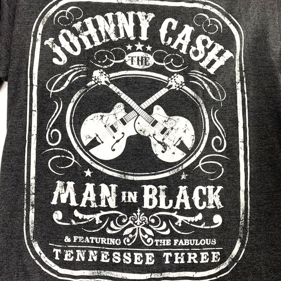 Johnny Cash T Shirt Mens‎ Medium Gray Country Music Guitars Man in Black - Picture 3 of 7